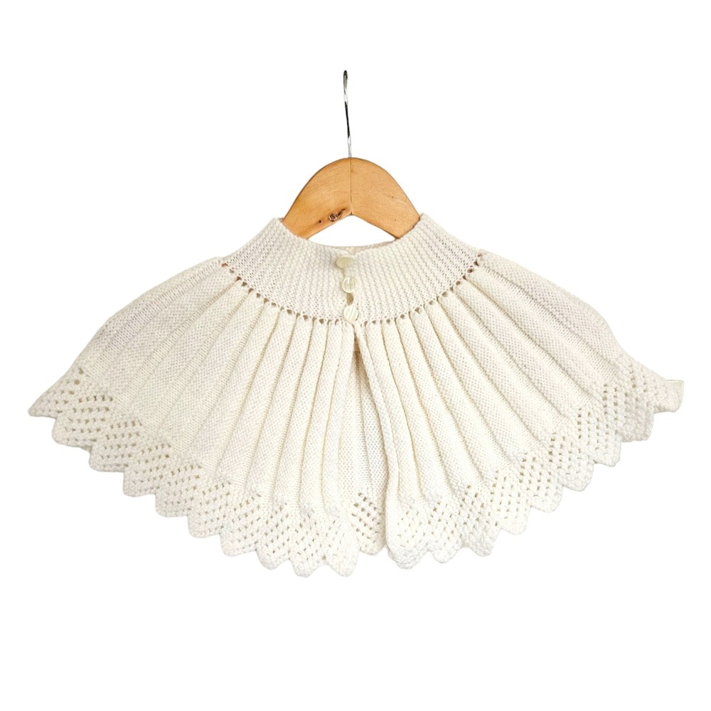Vintage Kids' Small Knitted Ivory Knitted Sweater Capelet Cardigan Winter Formal
